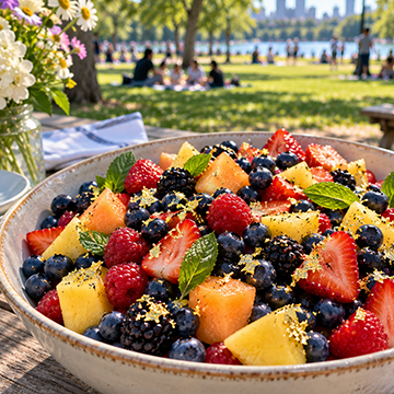 Fresh fruit bowl touched with gold flake