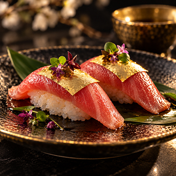 Sushi nigiri finished with gold flake